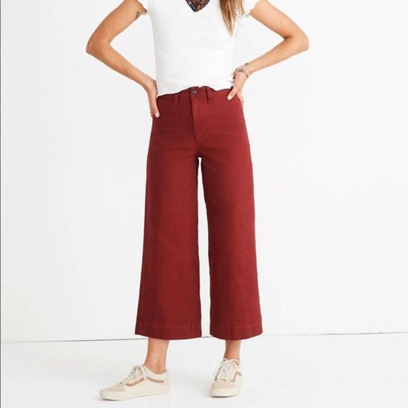 Madewell High Waist Wide Leg Crop Pants Dusty Burgundy 29 - Picture 1 of 8